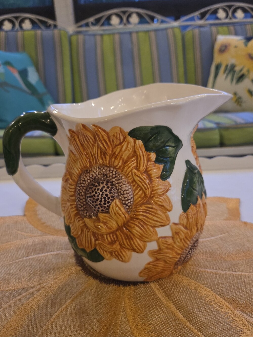 Vintage Sunflower Ceramic Pitcher Wang's International Vigor